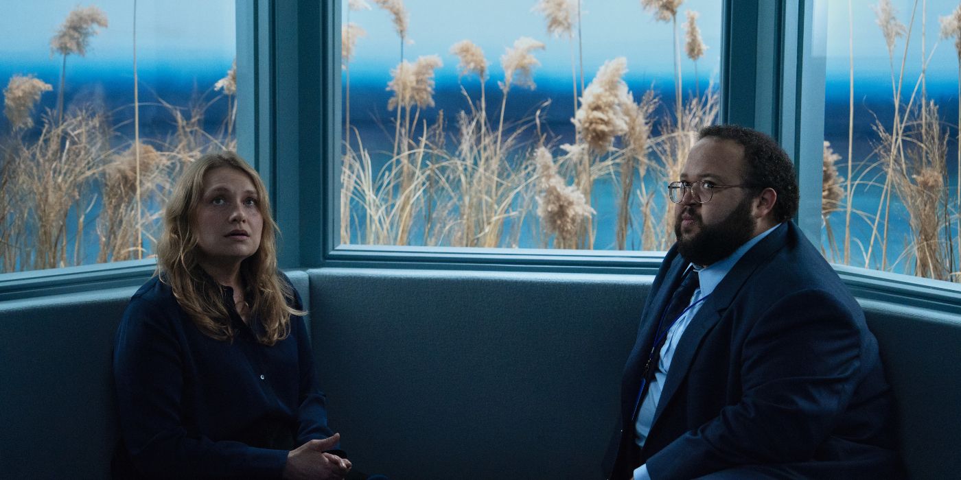 Merritt Wever and Zach Cherry in the Outie Family Visitation Suite