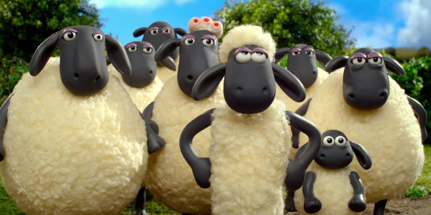 Shaun the Sheep and his friends rolling his eyes in Shaun the Sheep Movie