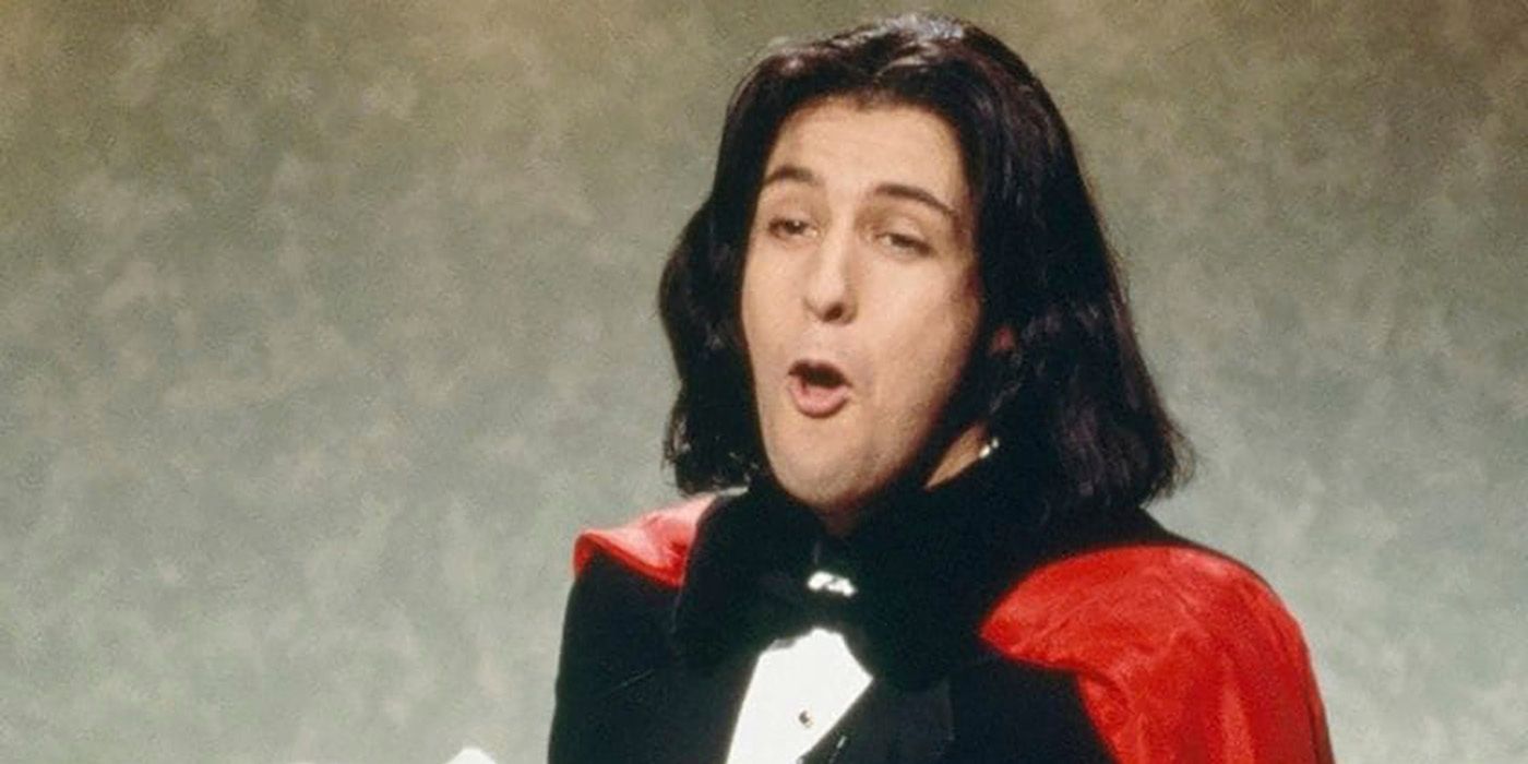 Adam Sandler with a long wig and cape singing as Opera Man on SNL.