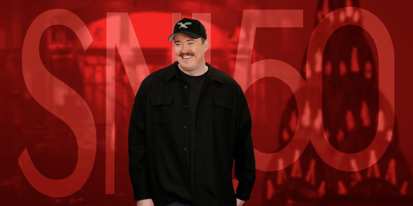 Shane Gillis in front of a red SNL background.