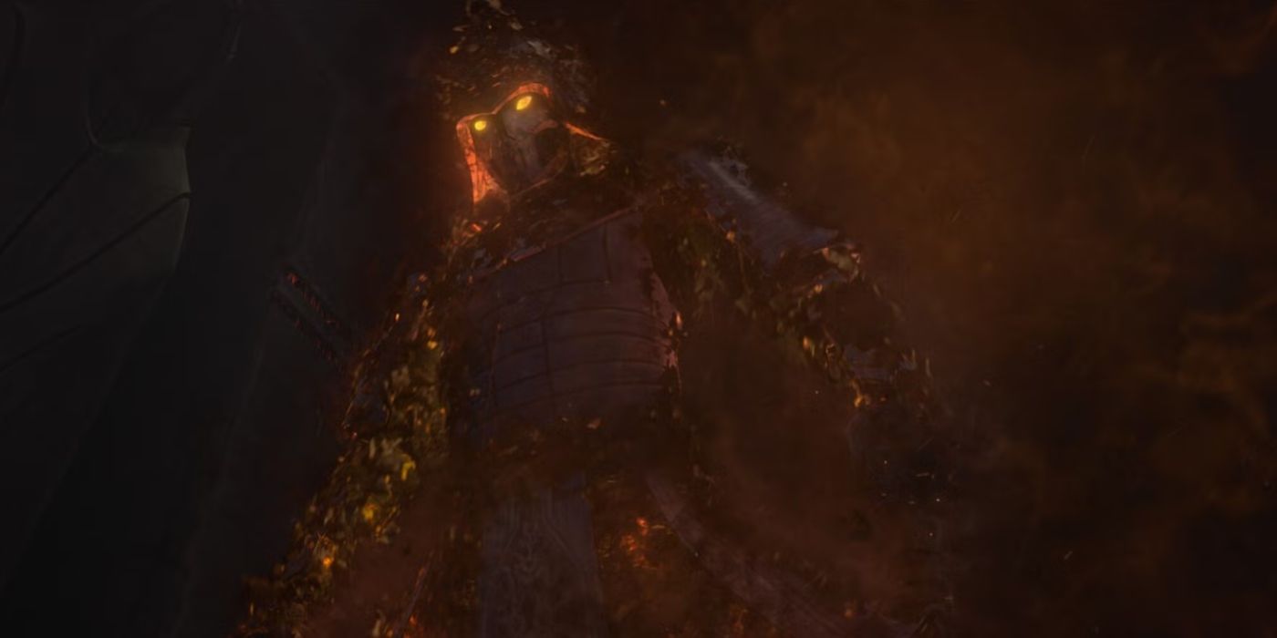 The specter of Darth Bane, and armored Sith Lord, in Star Wars: The Clone Wars