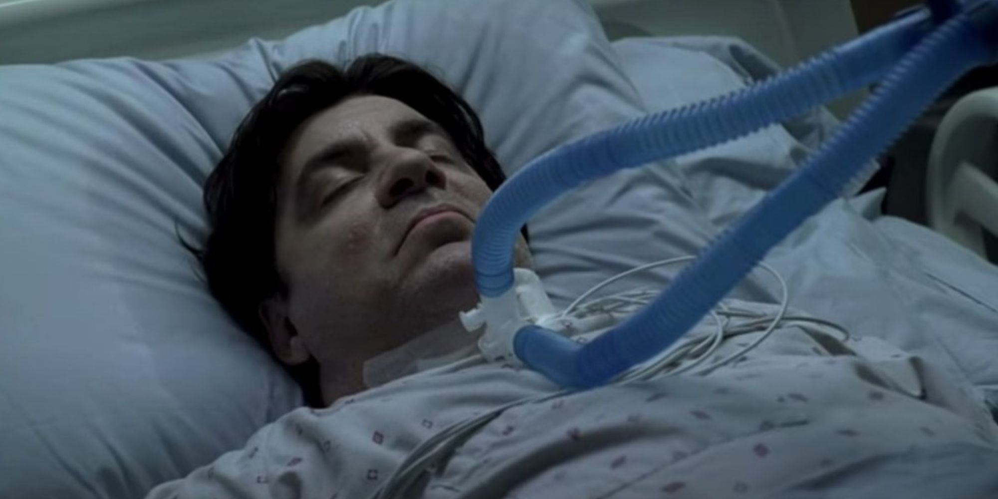 Steven Van Zandt as Silvio Dante lying in a hospital bed in a coma in The Sopranos.