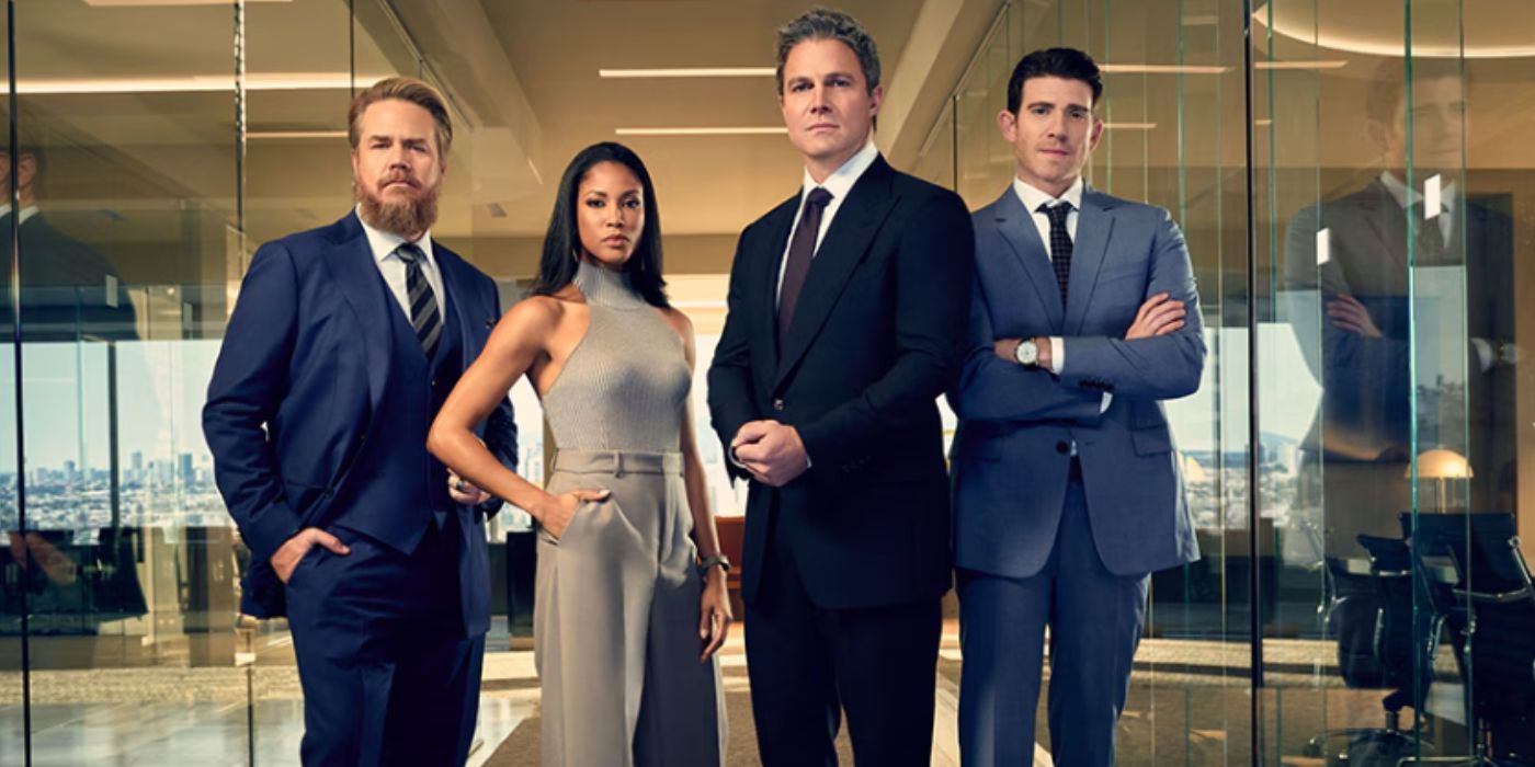 Stephen Amell, Lex Scott Davis, Bryan Greenberg, and Josh McDermitt in 'Suits LA'.