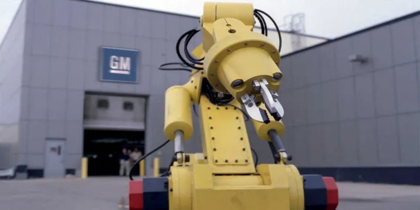 Robots commit suicide in a Super Bowl commercial for General Motors.