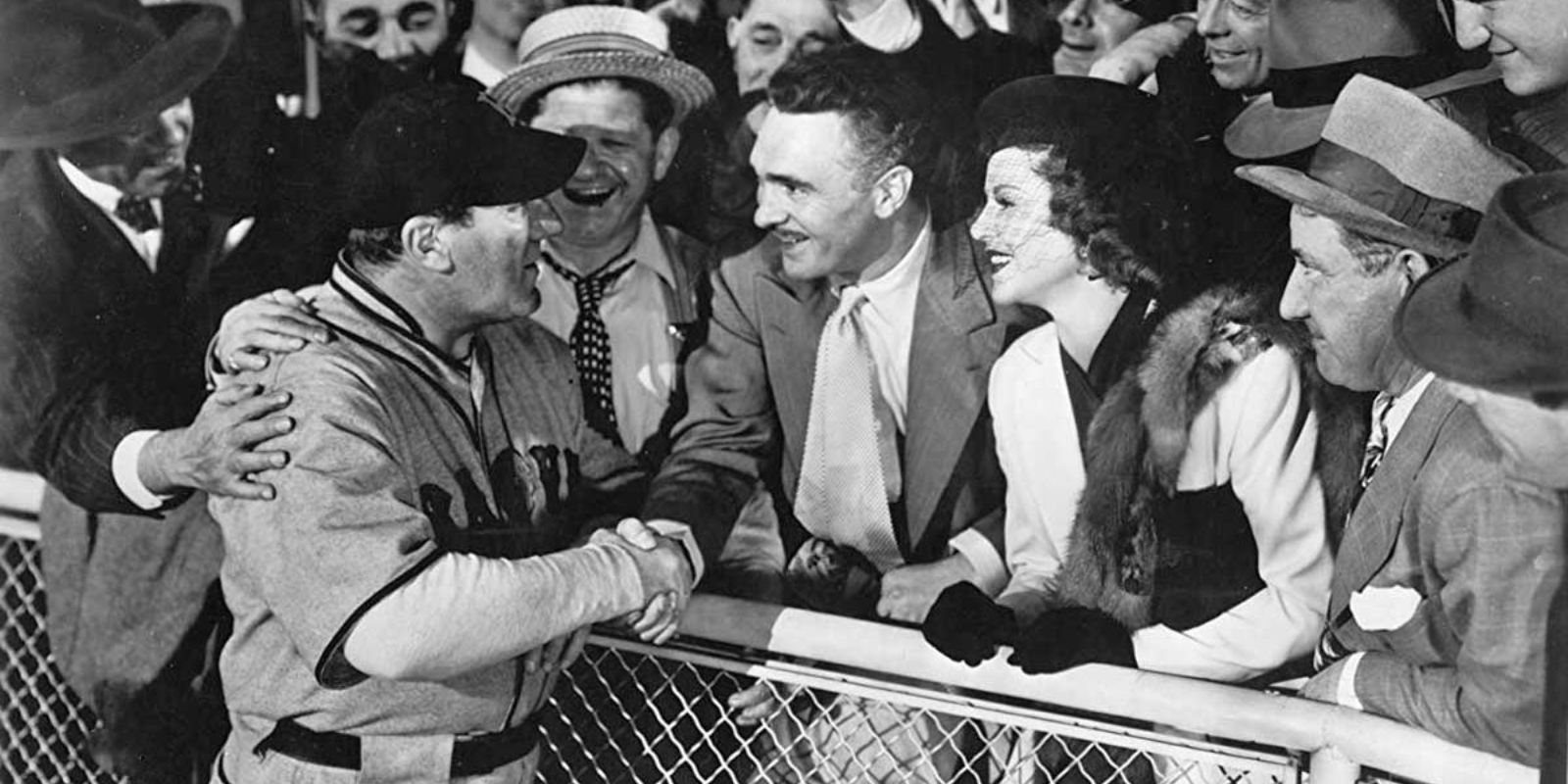 Babe Ruth greeting fans in The Babe Ruth Story