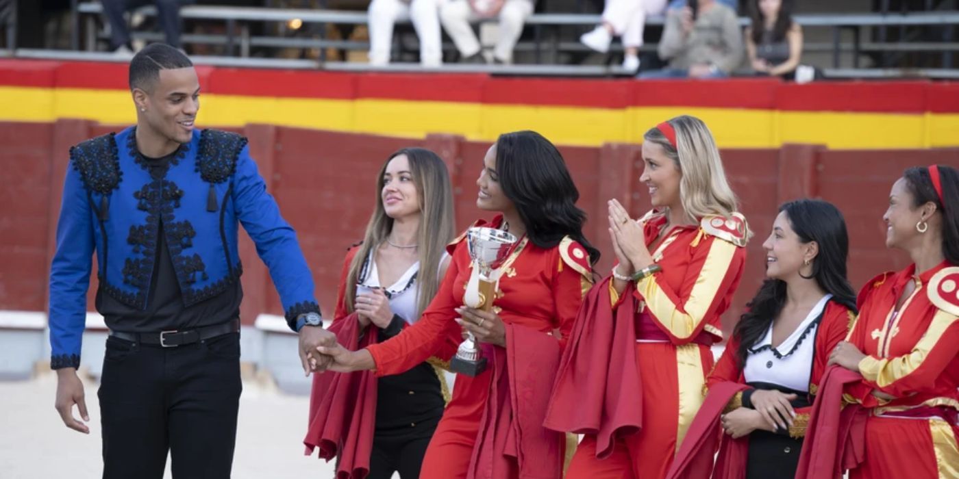 Zoe celebrating her group date win with Grant Ellis and other &lsquo;The Bachelor&rsquo; Season 29 cast members.