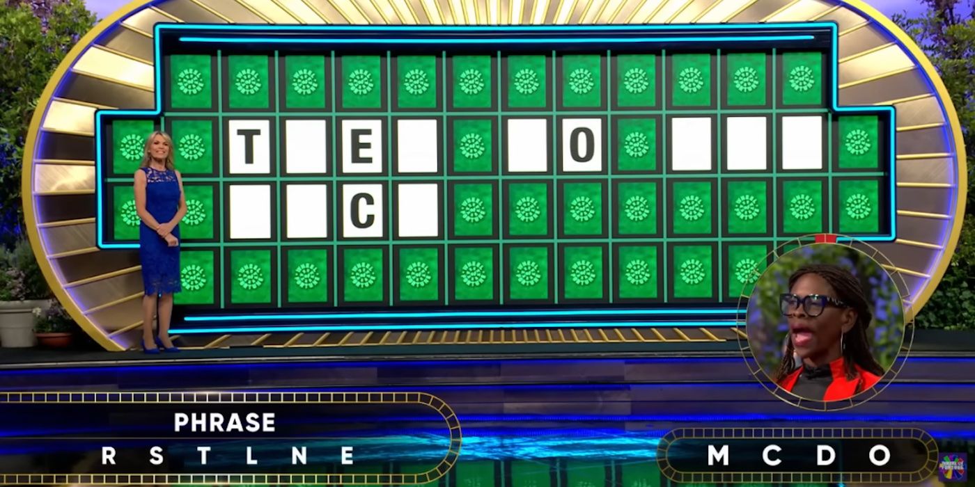 The clue board moments before Traci Demus-Gamble solves the puzzle on Wheel of Fortune.