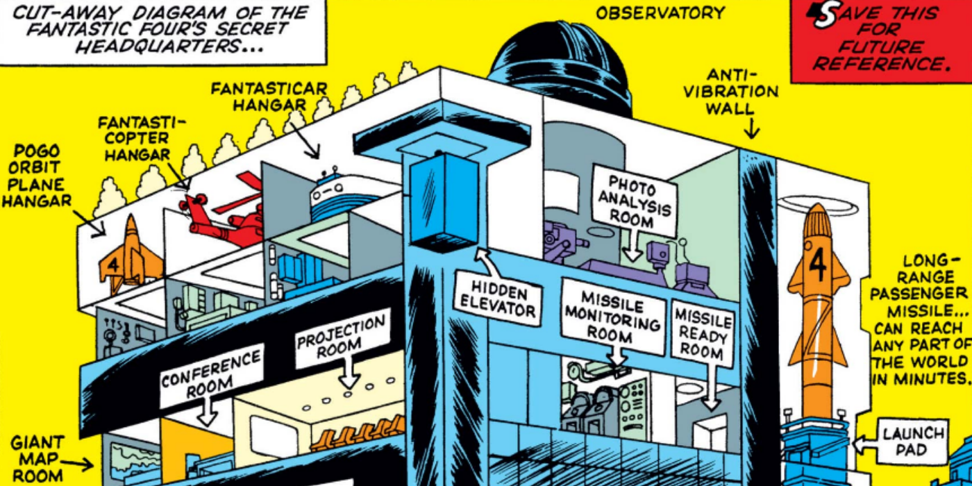 A cut-out diagram of the Baxter Building from Marvel Comics' Fantastic Four #3