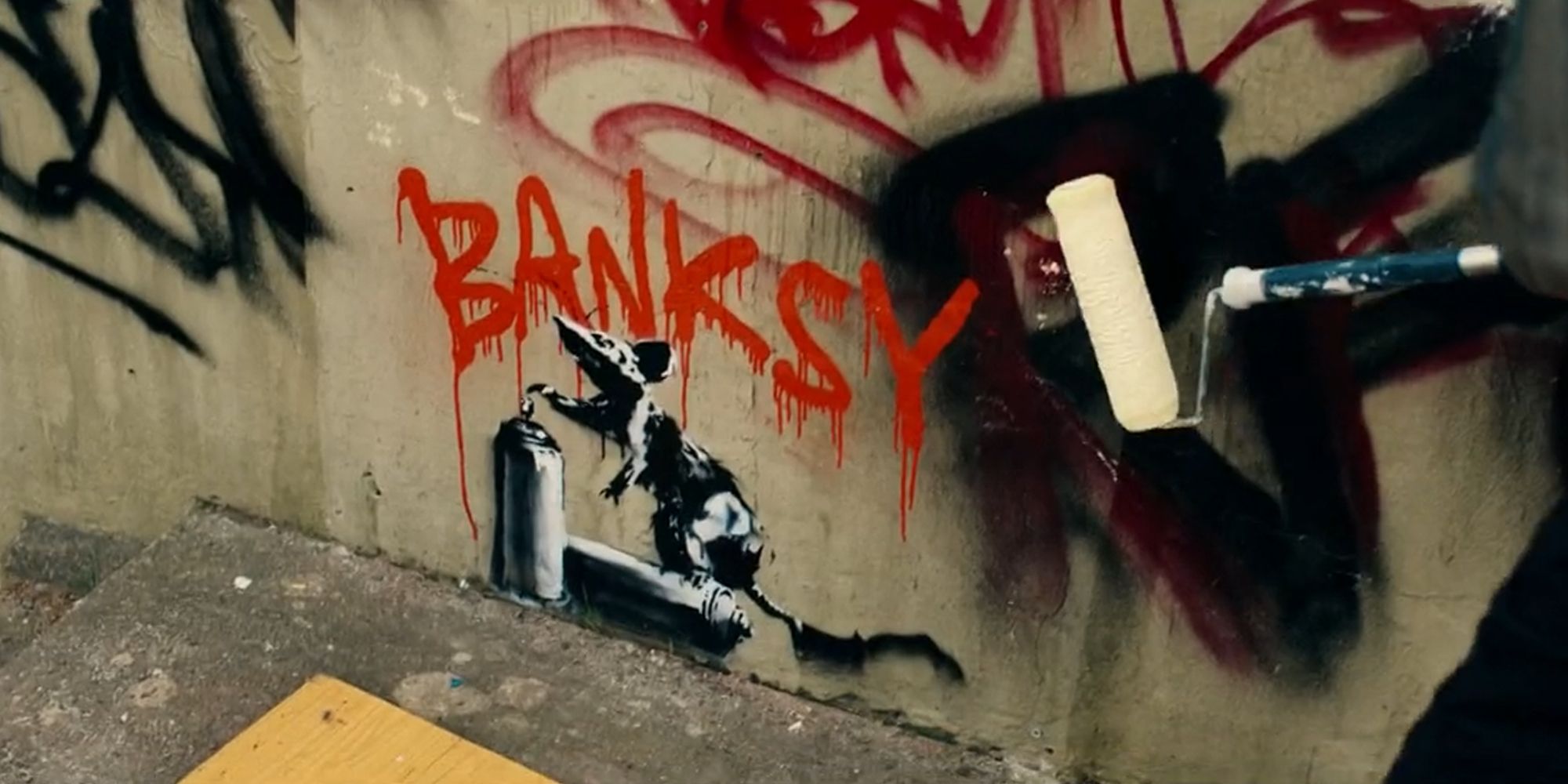 An original Banksy spray-painting depicting a rat and spray cans from &lsquo;The Outlaws&rsquo;