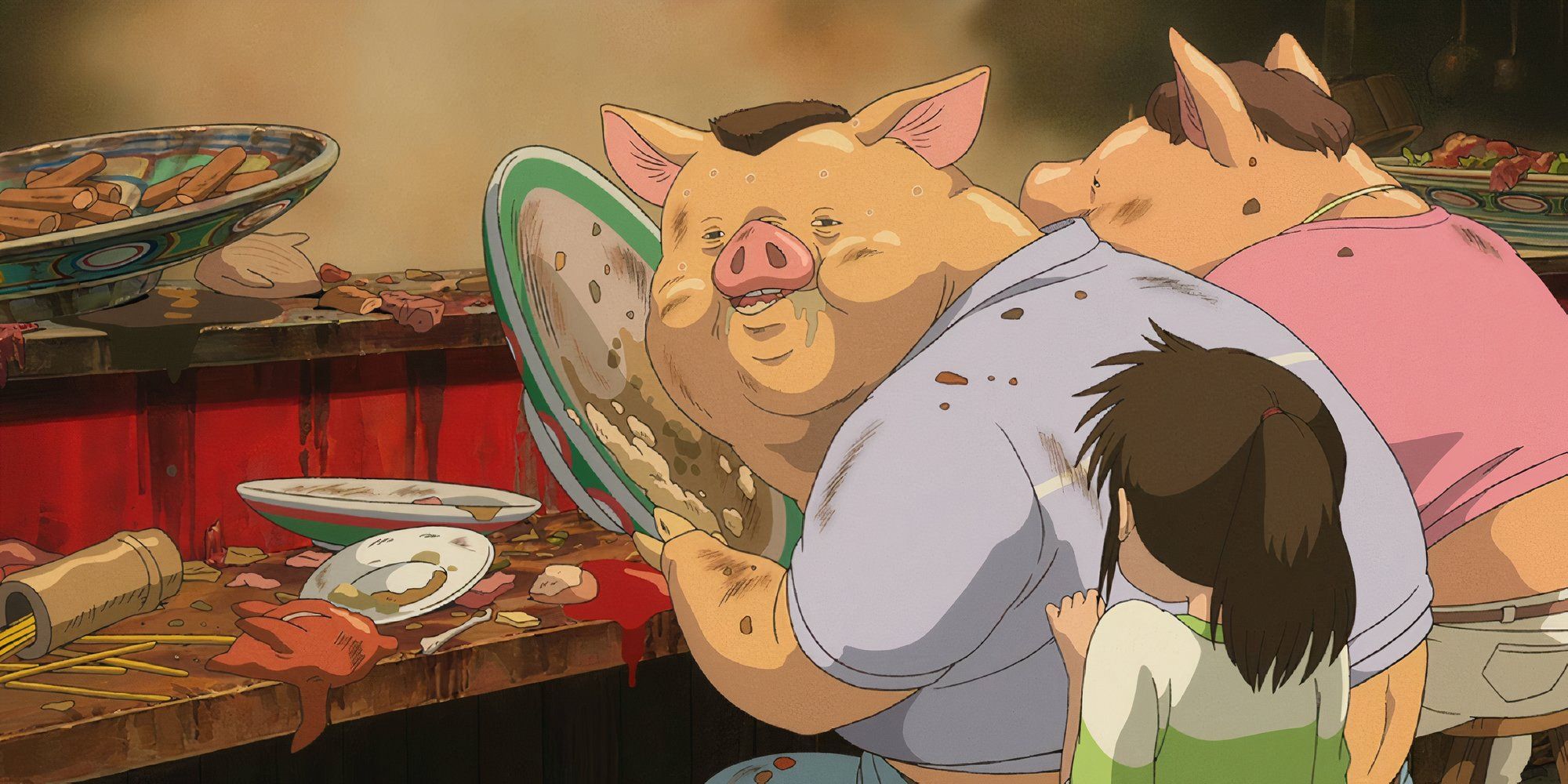 The pigs looking at Chihiro in Spirited Away