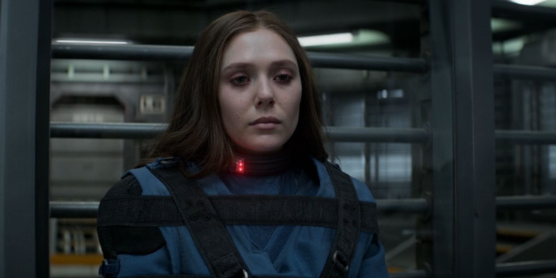 Wanda Maximoff is imprisoned in a straight jacket on The Raft in Captain America: Civil War.