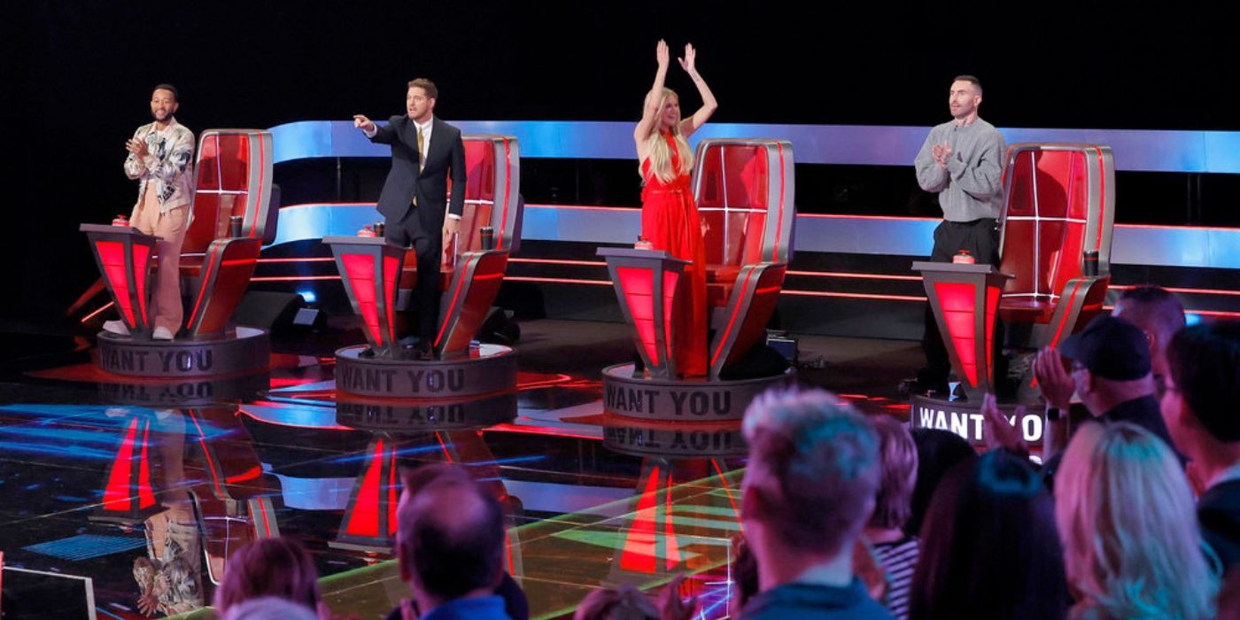 The coaches are on their feet cheering during the Blind Auditions on 'The Voice' Season 27.