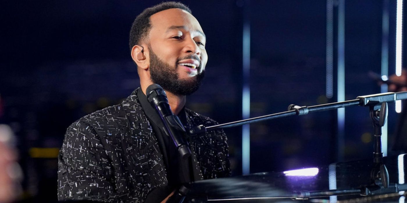 John Legend at the piano during 'The Voice' Season 27.