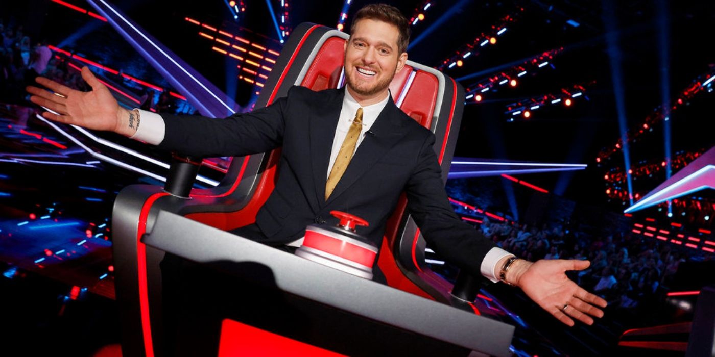 Michael Bublé poses in his chair on the set of Season 27 of 'The Voice.'