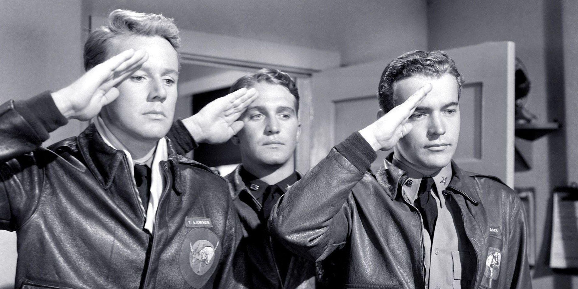 The cast standing at attention in Thirty Seconds Over Tokyo (1944)