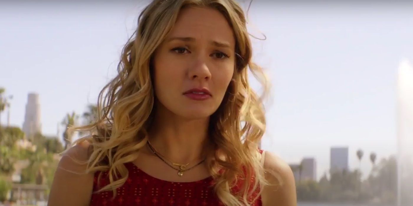 Tori Anderson, staring at someone, as Evie in No Tomorrow.