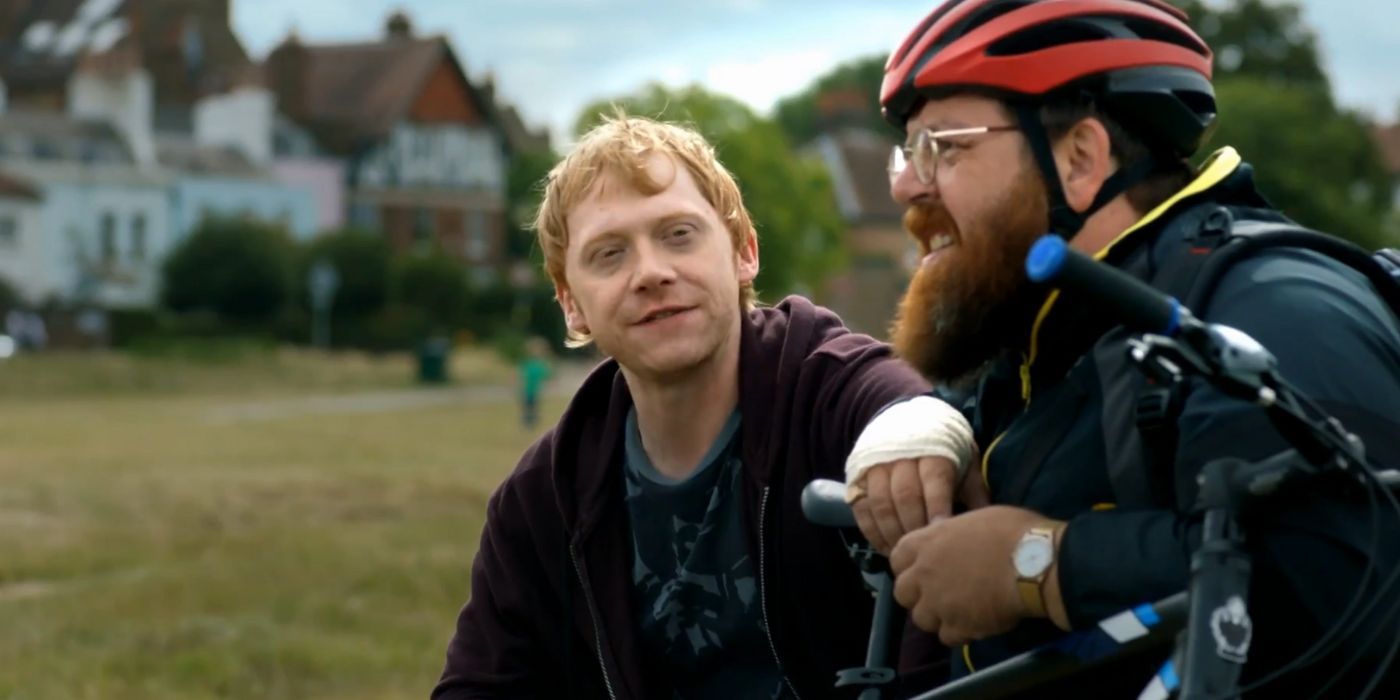 Rupert Grint and Nick Frost in a scene from Sick Note