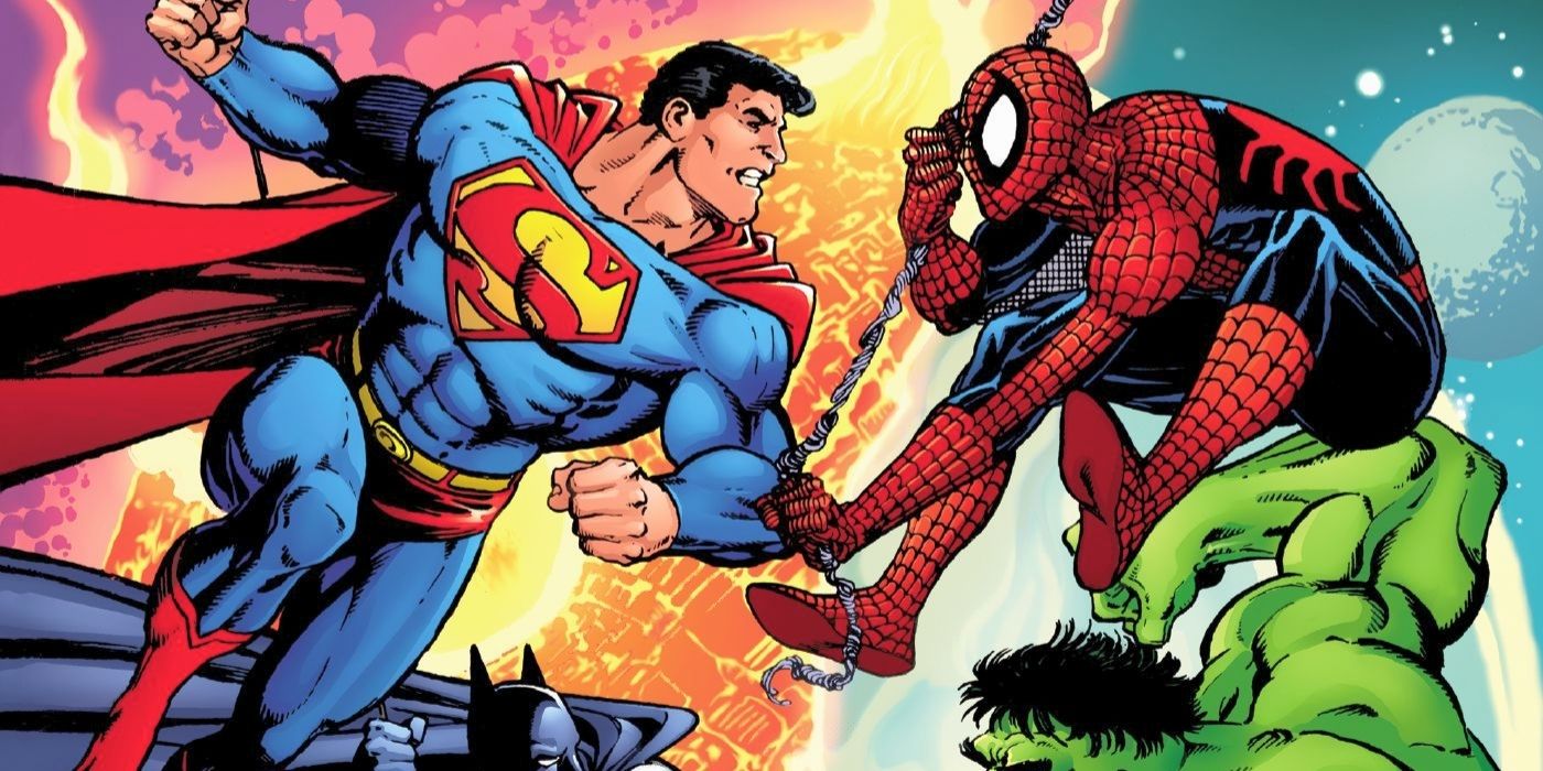 DC's Superman about to fight Marvel's Spider-Man