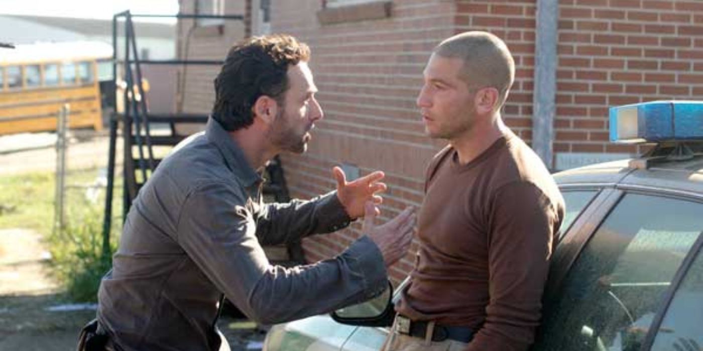 Andrew Lincoln and Jon Bernthal as Rick Grimes and Shane Walsh in The Walking Dead