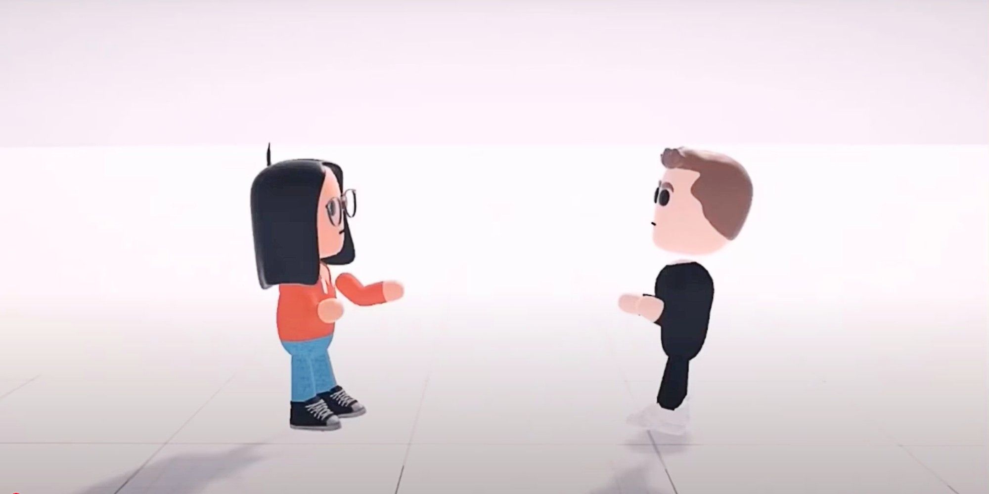 Virtual animated versions of Poppy Li and Ian Grimm within the game Playpen in Mythic Quest Season 4