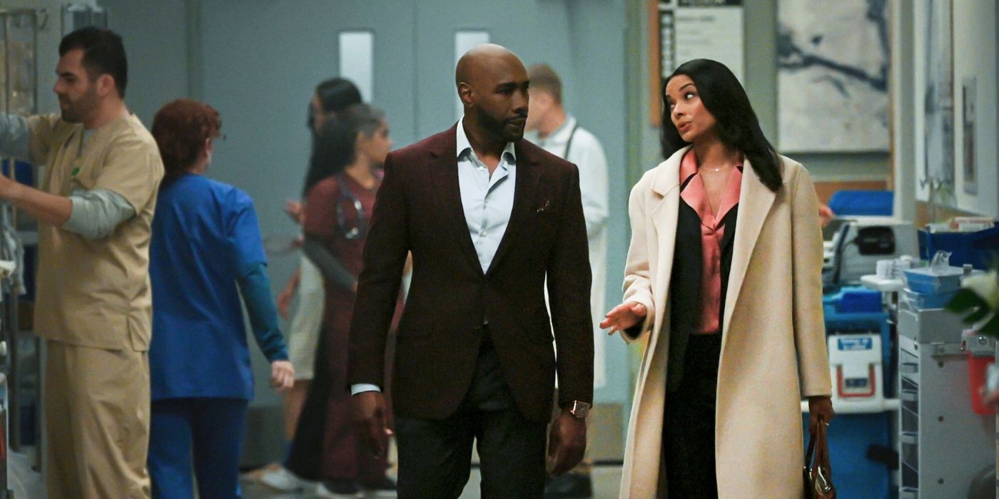 Morris Chestnut and Rochelle Aytes walk through the hospital in Watson Episode 2