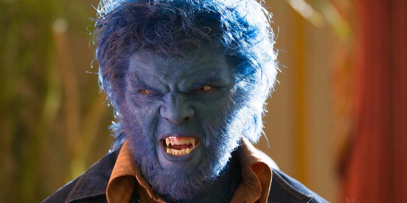 Nicholas Hoult as Beast glaring with his fangs bared in X-Men Days of Future Past