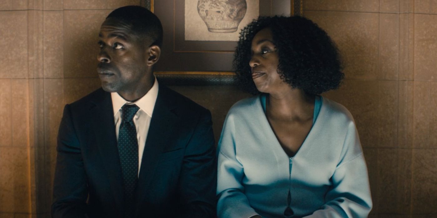 Xavier (Sterling K. Brown) y Teri (Enuka Okuma) en la escuela de su hija en los primeros momentos del episodio 6 del 'Paraíso'.