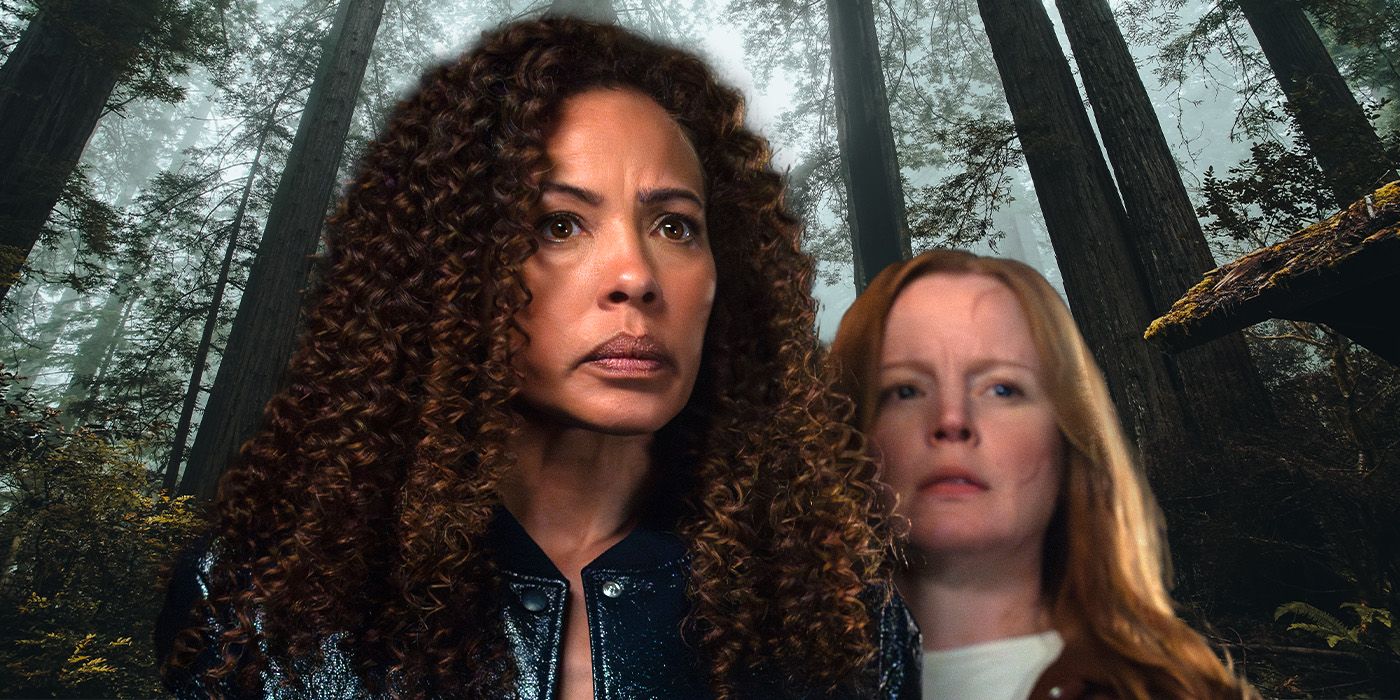 Tawny Cypress and Lauren Ambrose look scared in a custom still from Yellowjackets