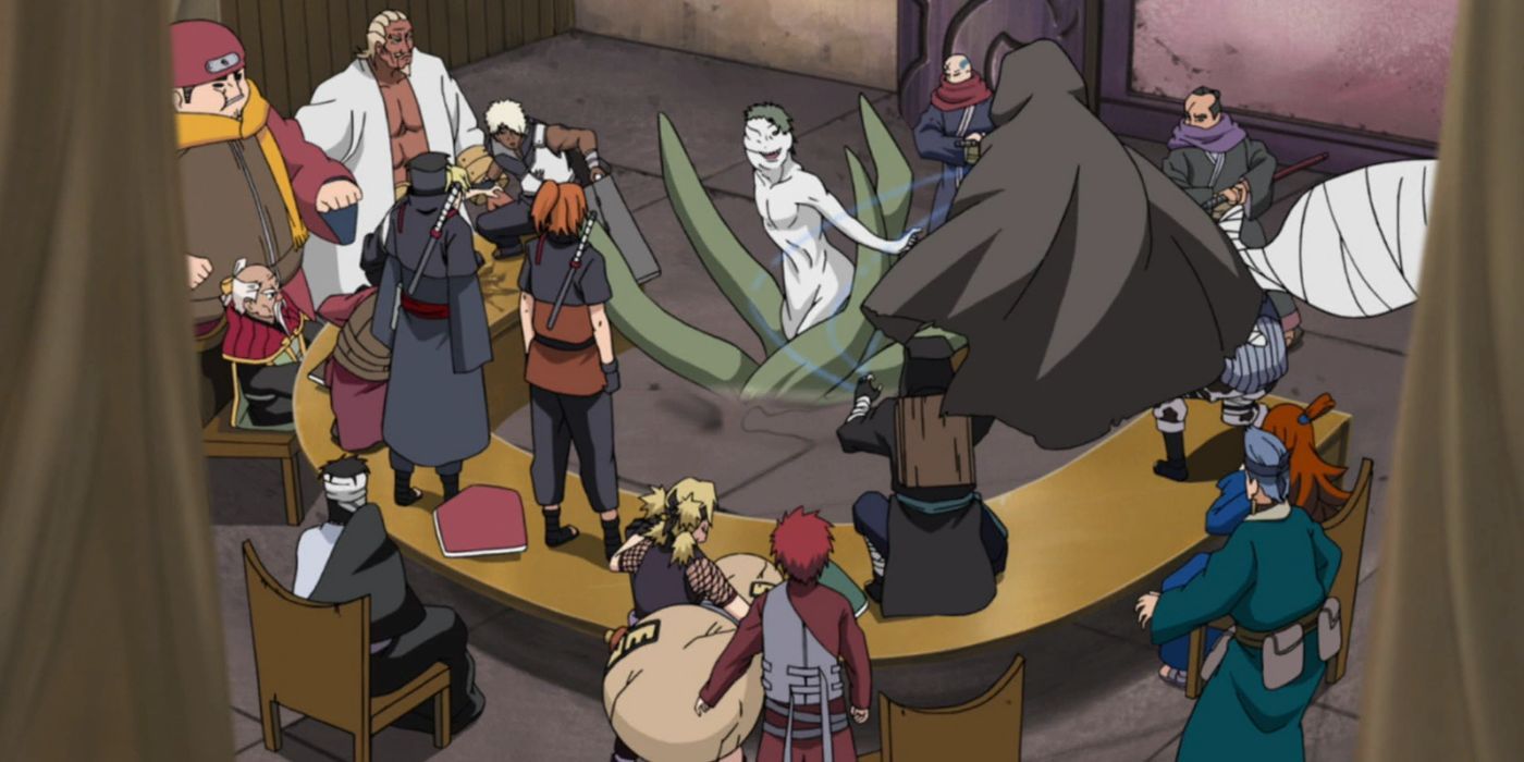 Zetsu interrupts the Five Kage Summit in Naruto Shippuden.