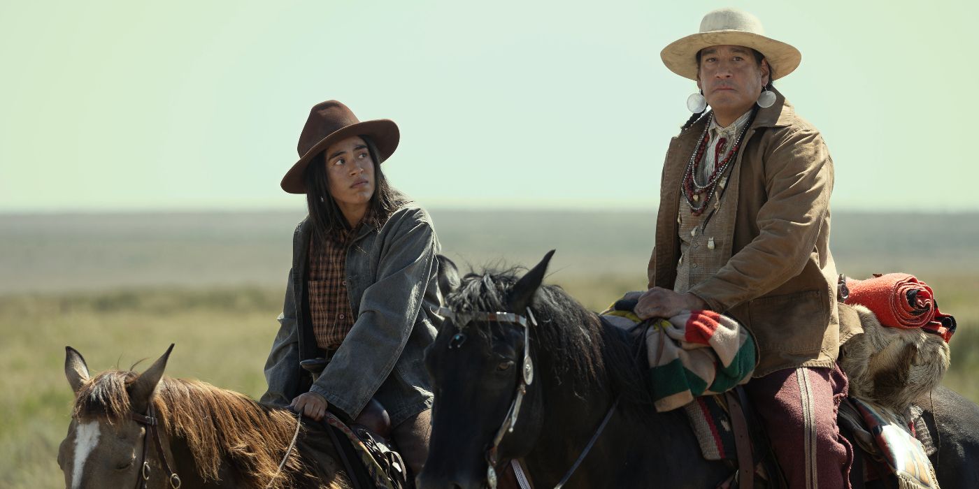 Aminah Nieves as Teonna Rainwater and Michael Spears as Runs His Horse in 1923 Season 2 Episode 5