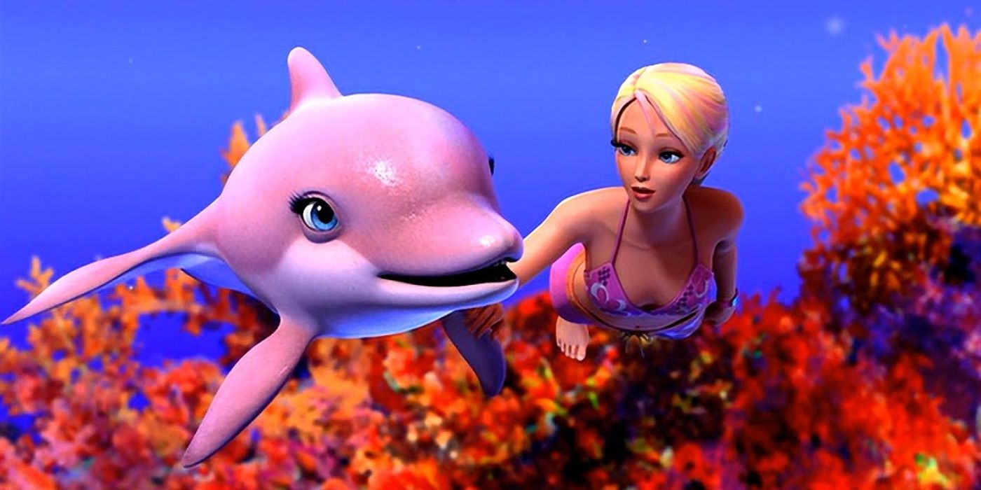 Merliah voiced by Kelly Sheridan swimming next to dolphin Zuma in Barbie in a Mermaid Tale.