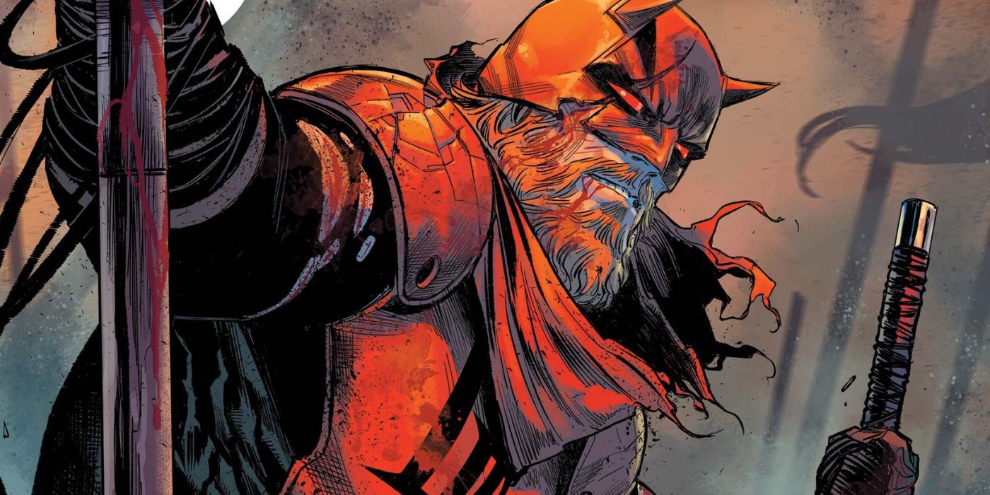 A bearded and bloody Daredevil on a comic cover in Marvel Comics