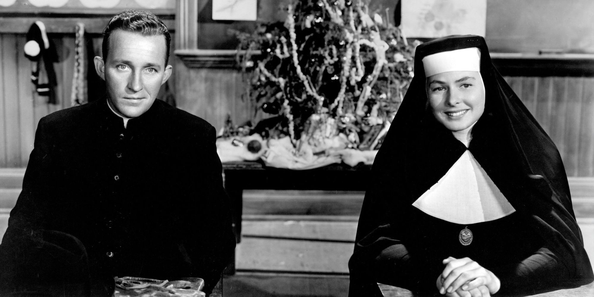 Bing Crosby sitting next to Ingrid Bergman in The Bells of Saint Mary (1945).