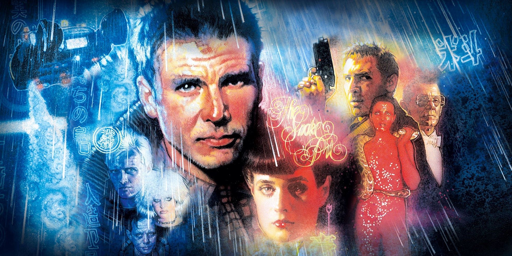 Stylized artwork of the cast on a poster image for Blade Runner.