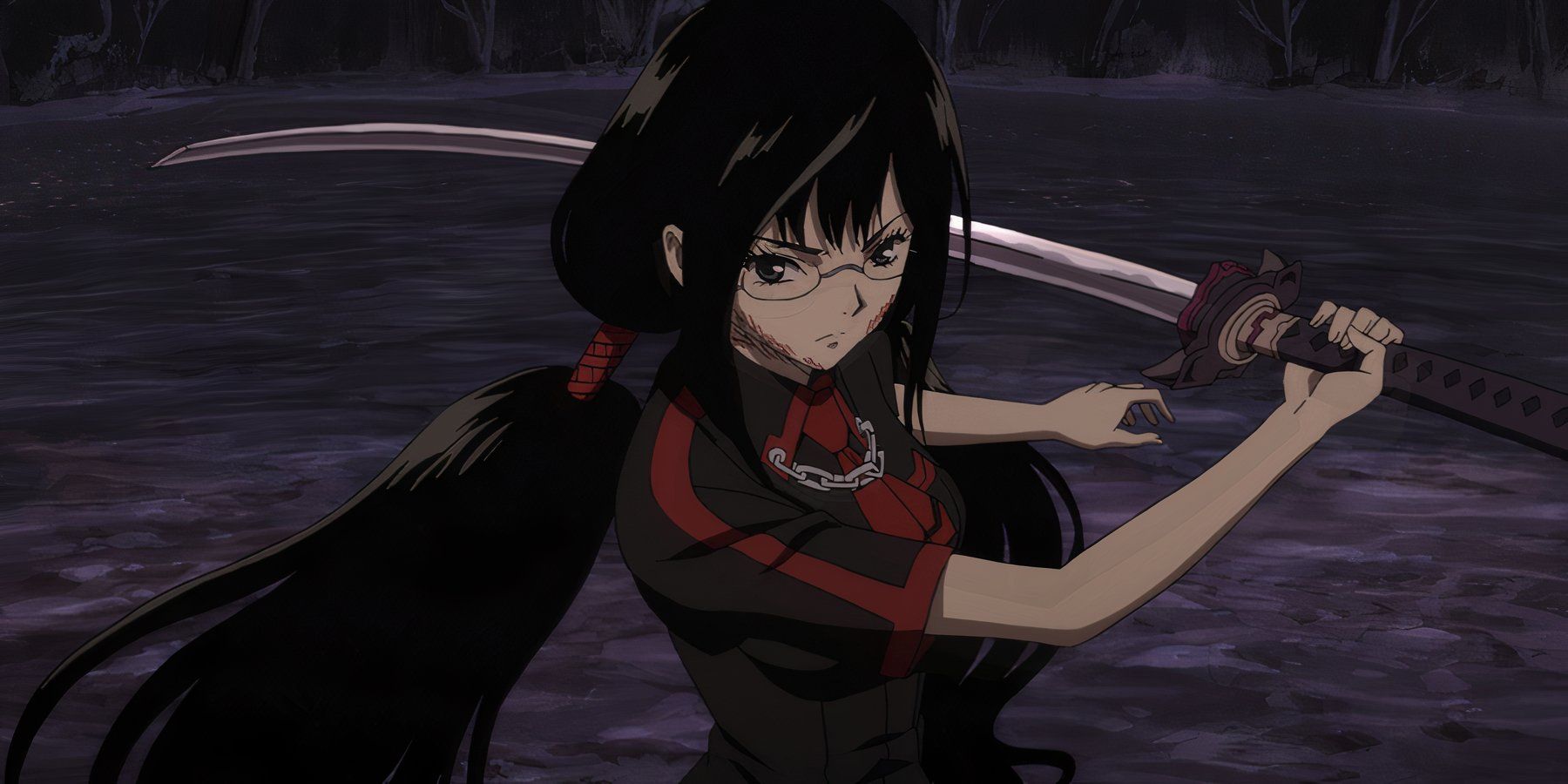 Saya Kisaragi, wielding a sword in the anime series Blood-C.