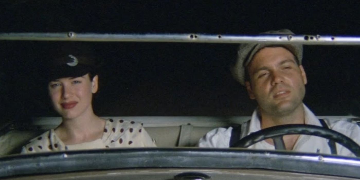 Bob and Novalyne driving in The Whole Wide World.
