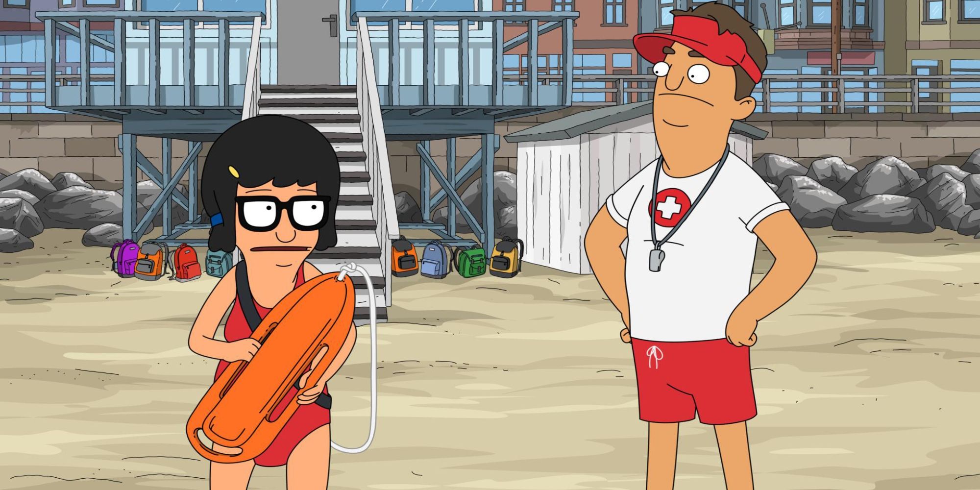 Tina (Dan Mintz) on the beach training to be a junior lifeguard in &lsquo;Bob&rsquo;s Burgers&rsquo; &ldquo;Boywatch&rdquo;
