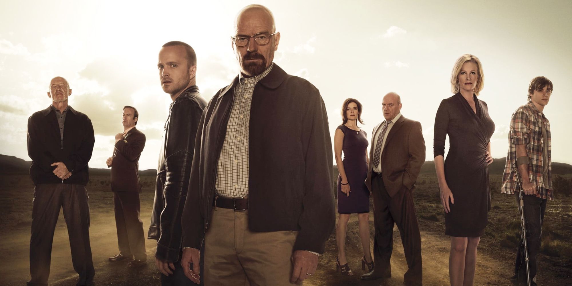 a poster for Breaking Bad featuring several characters, Walker White in the front.