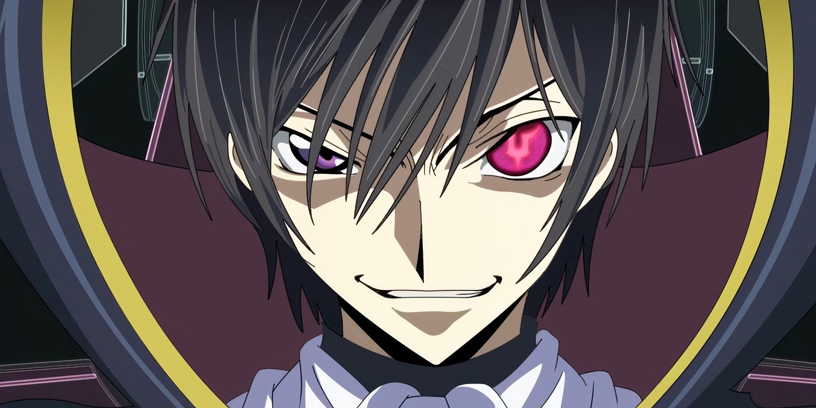 Lelouch Lamperouge smiling wickedly in the anime Code Geass.