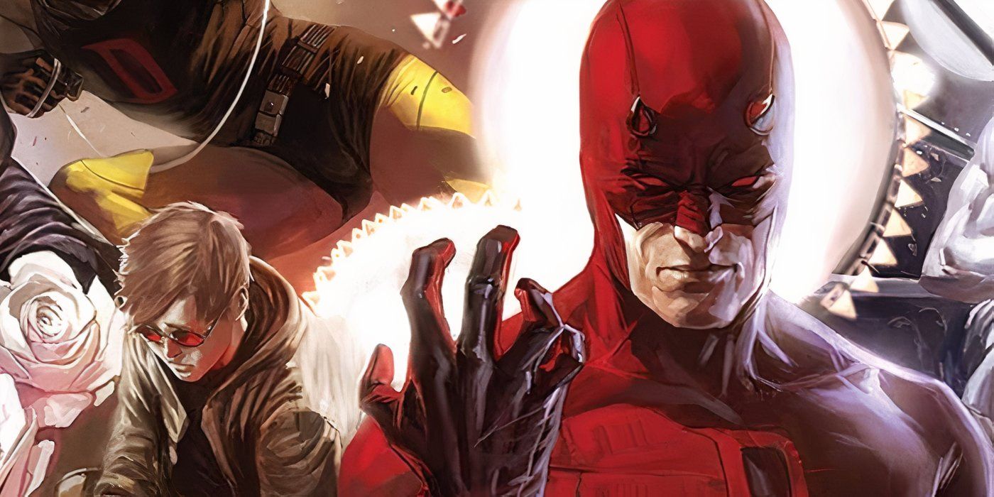 Painted comic cover of Daredevil and young Matt Murdock from Marvel Comics