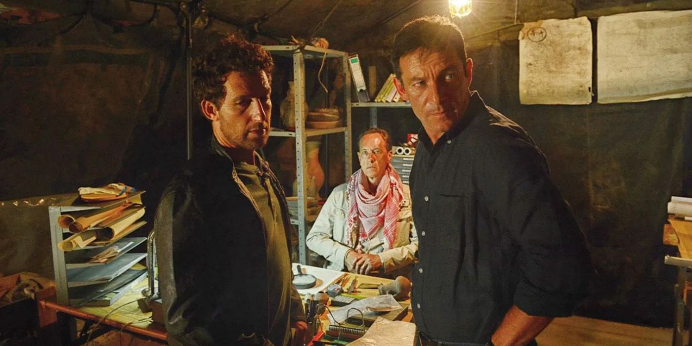 Detective Golan Cohen (Ori Pfeffer) and FBI Agent Peter Connelly (Jason Isaacs) confront Ian Margrove (Richard E. Grant) on &lsquo;Dig&rsquo;