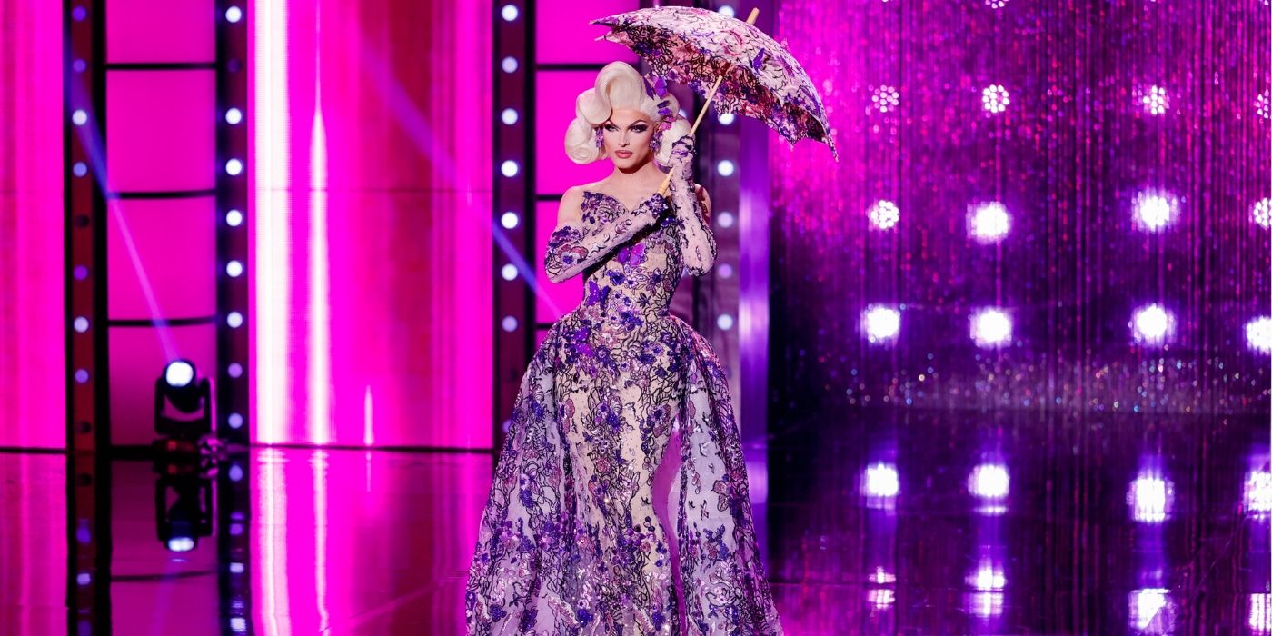 Sam Star in her parasol runway on &lsquo;RuPaul&rsquo;s Drag Race&rsquo; Season 17.