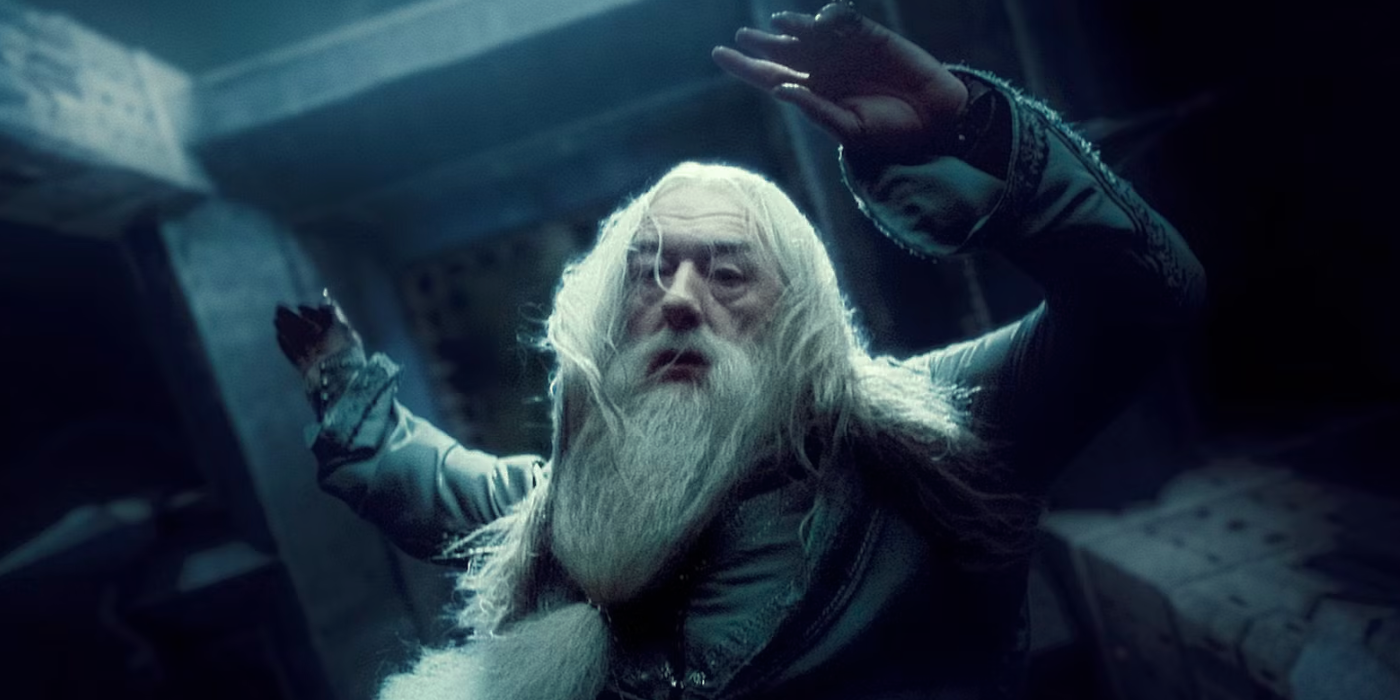 Dumbledore falls to his death from the Astronomy Tower in the Harry Potter movie series.