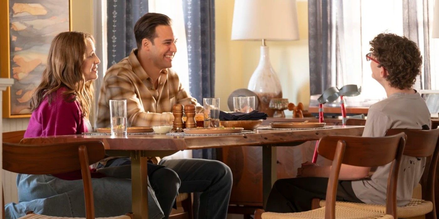Eddie Diaz eating dinner with Helena and Christopher in 9-1-1 Season 8