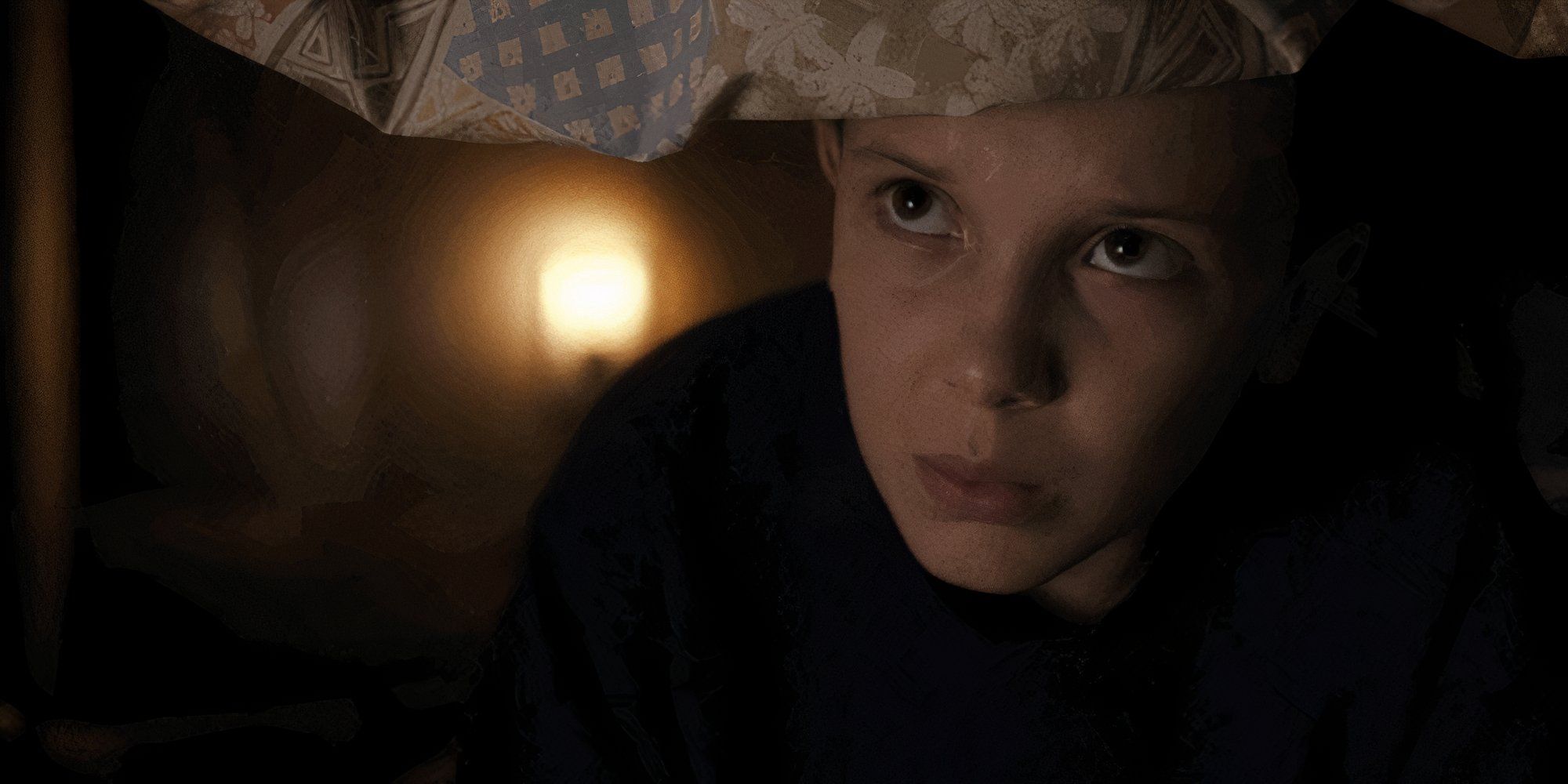 Mille Bobby Brown as Eleven looking scared in Stranger Things
