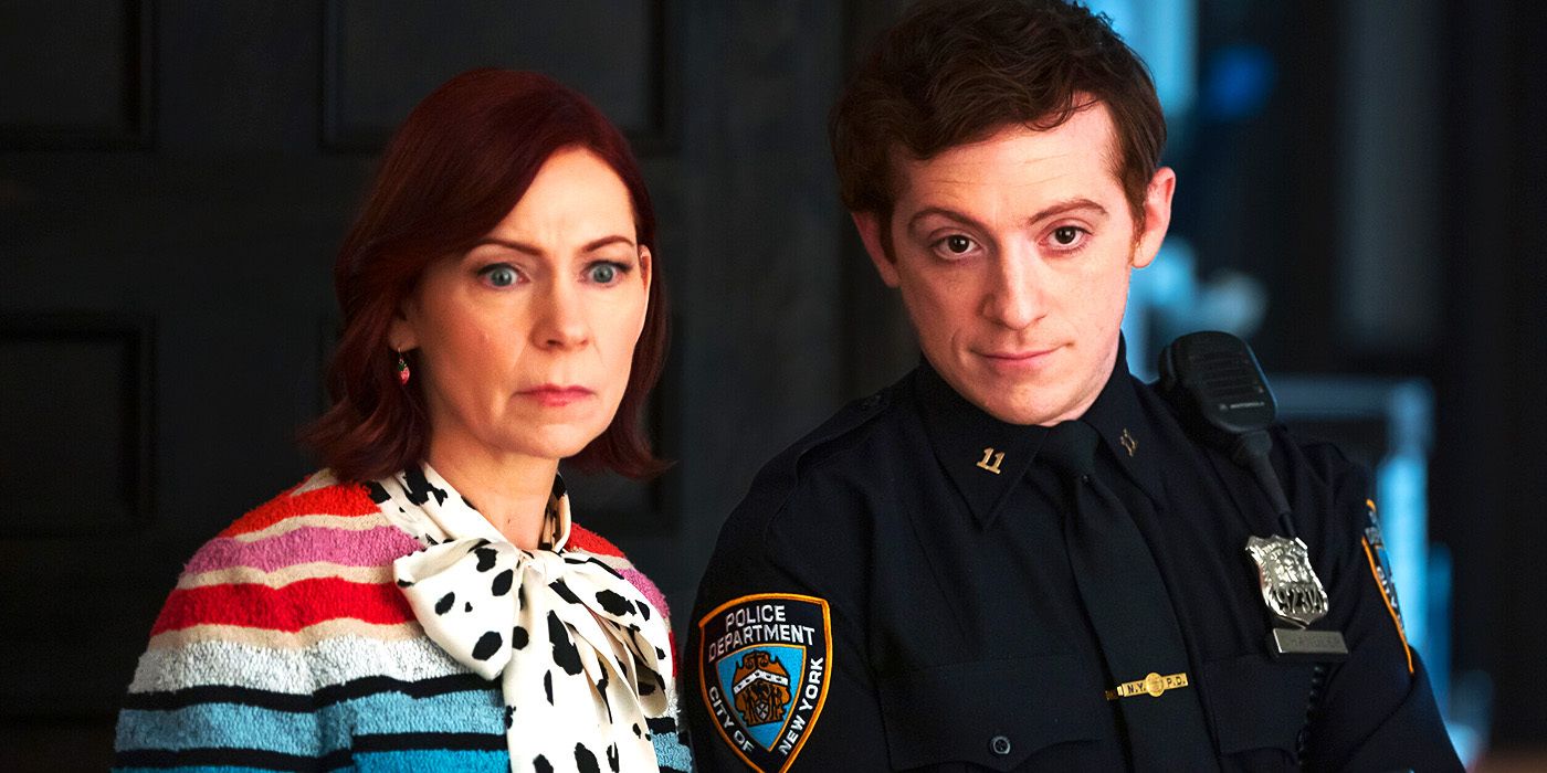 Carrie Preston and Ethan Slater stand side by side and look off screen