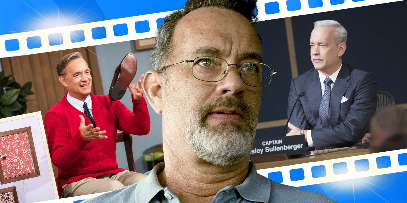 Custom image of Tom Hanks as Mr. Rogers, Captain Phillips, and Captain Sully.