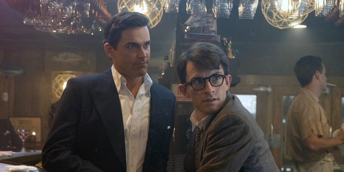 Matt Bomer and Jonathan Bailey as Hawk and Tim, sitting at a bar in &lsquo;Fellow Travelers&rsquo;