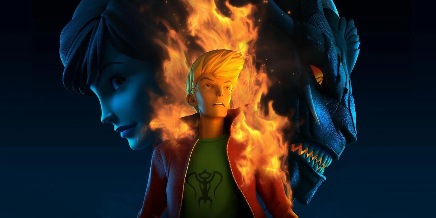 Promotional image for Firebreather has a figure with flames emanating from it with a human and beast face.