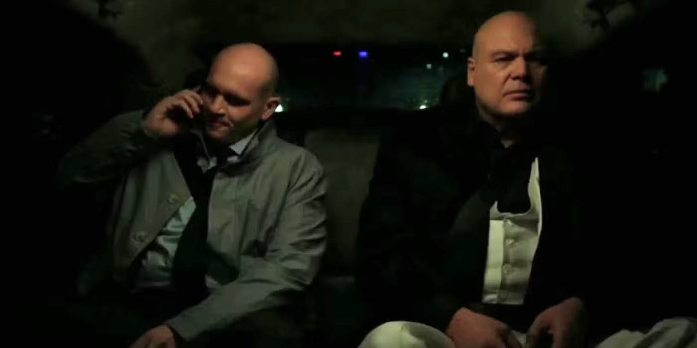 Fisk (Kingpin) and an FBI agent in a car in &lsquo;Daredevil&rsquo; Season 3.